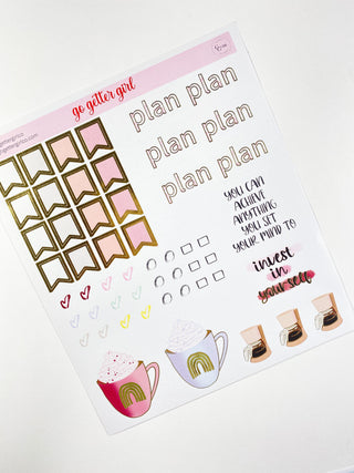 Planner Sticker Kit - 6 Sheets Metallic, Hand Illustrated